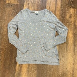 Old Navy Gray V-Neck Sweater With Rose‎ Gold Polka Dots Women's Medium